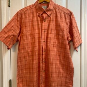 L.L. Bean Men's Medium Orange Plaid Traditional Fit Button Up Shirt 269339